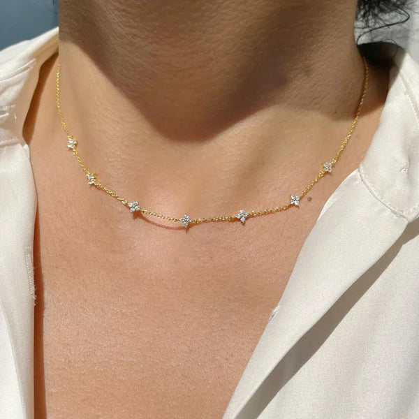 Necklace for Women 18K Gold Plated Four Leaf Grass Collar Chain
