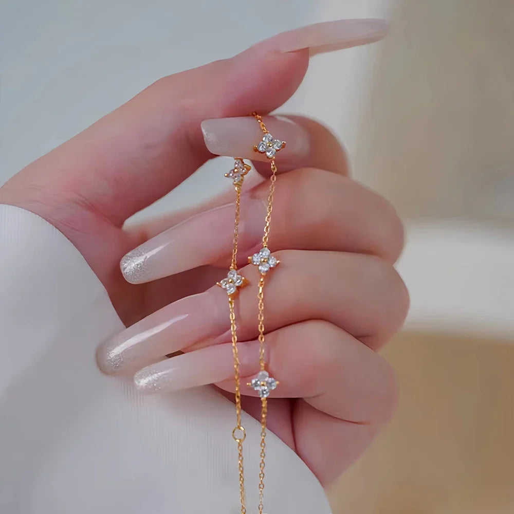 Necklace for Women 18K Gold Plated Four Leaf Grass Collar Chain