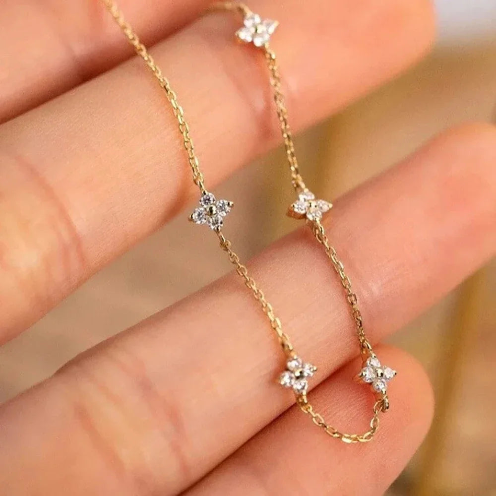 Necklace for Women 18K Gold Plated Four Leaf Grass Collar Chain