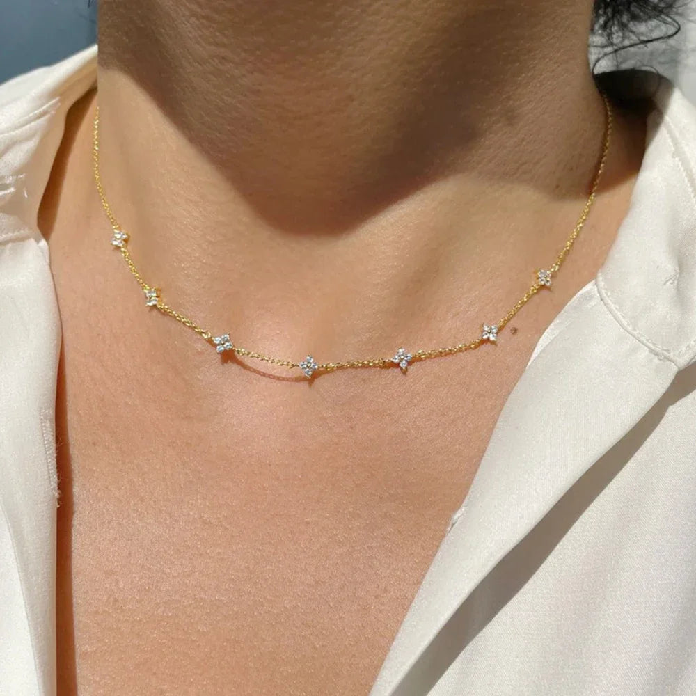 Necklace for Women 18K Gold Plated Four Leaf Grass Collar Chain