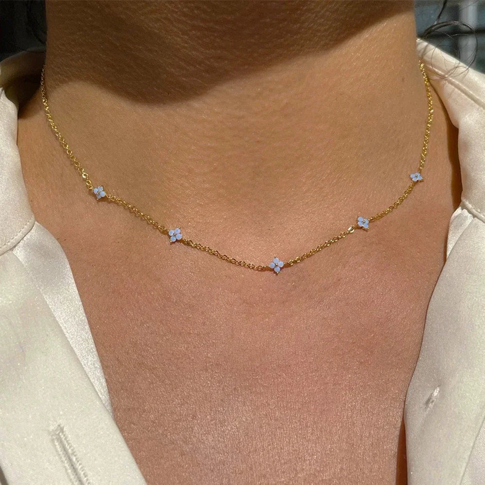 Necklace for Women 18K Gold Plated Four Leaf Grass Collar Chain