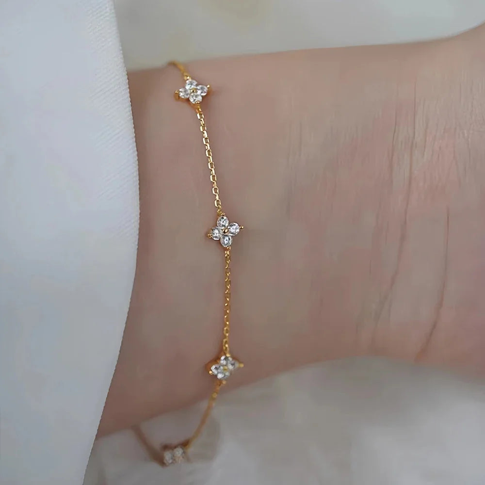 Necklace for Women 18K Gold Plated Four Leaf Grass Collar Chain