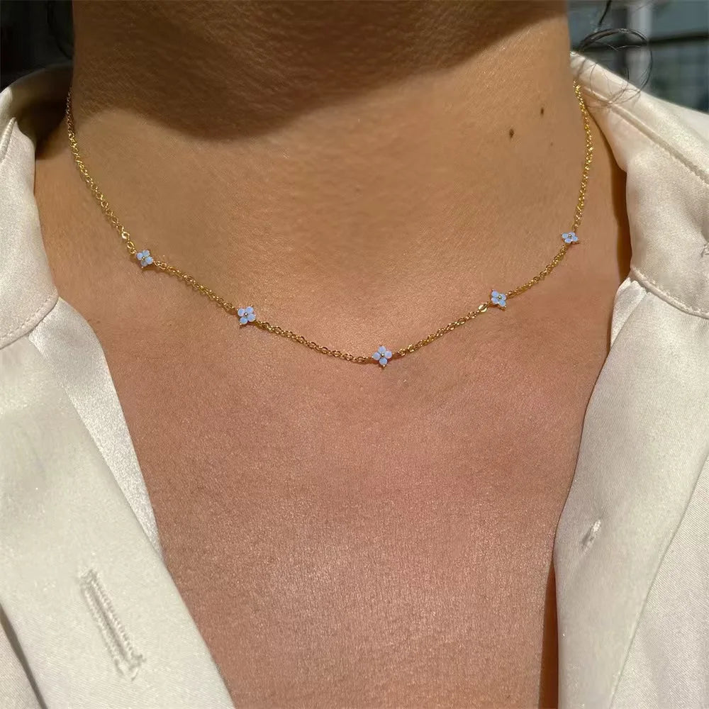 Necklace for Women 18K Gold Plated Four Leaf Grass Collar Chain