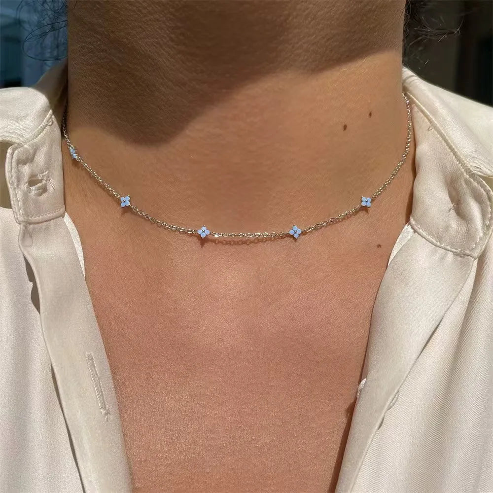 Necklace for Women 18K Gold Plated Four Leaf Grass Collar Chain