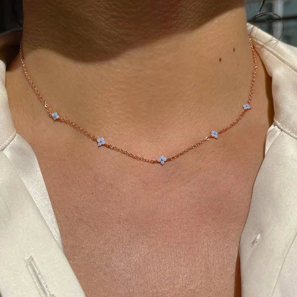 Necklace for Women 18K Gold Plated Four Leaf Grass Collar Chain